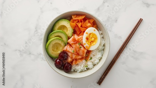 A bowl of salmon poke, avoc...