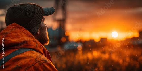 Wallpaper Mural Worker Watching the Sunset Over Cityscape Torontodigital.ca