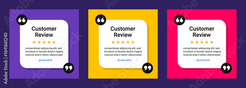 Customer Review Quote Social Media Post Template. Frame with Quotation Marks on Colour Background. Vector Square Banner Template Design for Customer Feedback, Testimonial or Review Quote.