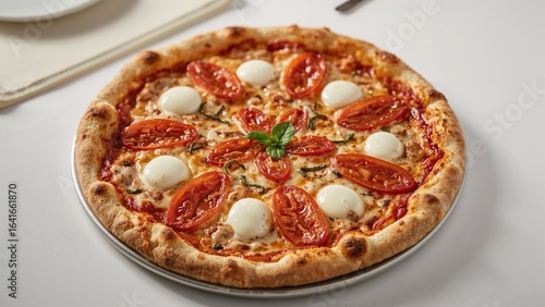 Cheesy tomato-topped pizza