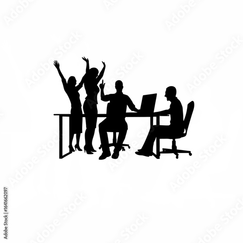 Silhouette of happy coworkers laughing together isolated on white background