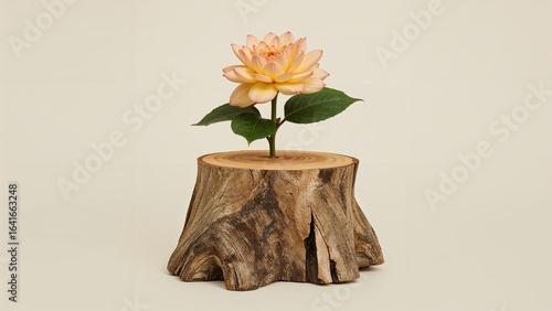 Potted stump adorned with b...