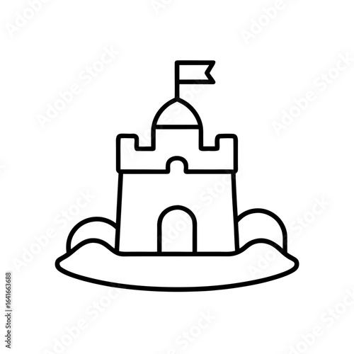 Outline sand castle on transparent background