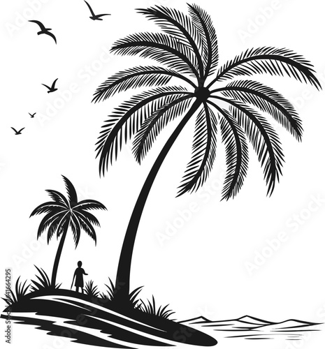 minimalist palm tree silhouette tropical beach 