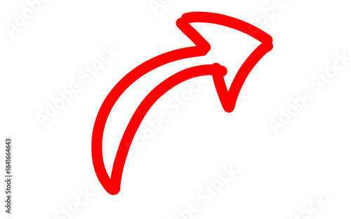 Red arrow, Hand drawn arrow marker. Down curved Arrow pointer highlighter doodle drawing marker. Red arrow sign isolated on transparent png