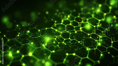 glowing green hexagon network pattern