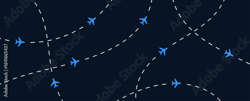 Airplane flight path background. Air travel background design with flight path pattern. Modern airplane travel pattern vector illustration. 