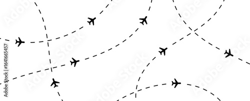 Airplane flight path background. Air travel background design with flight path pattern. Modern airplane travel pattern vector illustration.