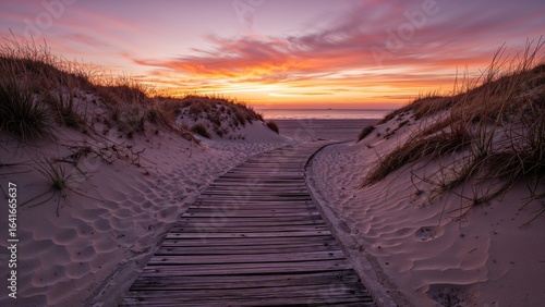 Sandy dunes leading to a tr...