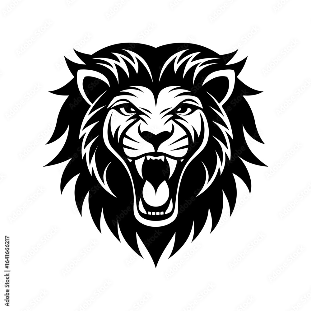 Obraz premium wild roaring lion king head tattoo set front silhouette