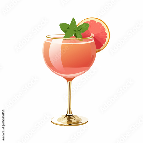 Grapefruit daiquiri alcoholic cocktail with white rum, sugar syrup, fruit juice, lime and ice in glass. Gray background, copy space.
2
