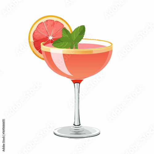 Grapefruit daiquiri alcoholic cocktail with white rum, sugar syrup, fruit juice, lime and ice in glass. Gray background, copy space.

3