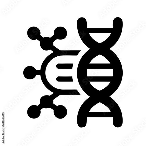 DNA molecule structure and chemical bonds in black silhouette style  