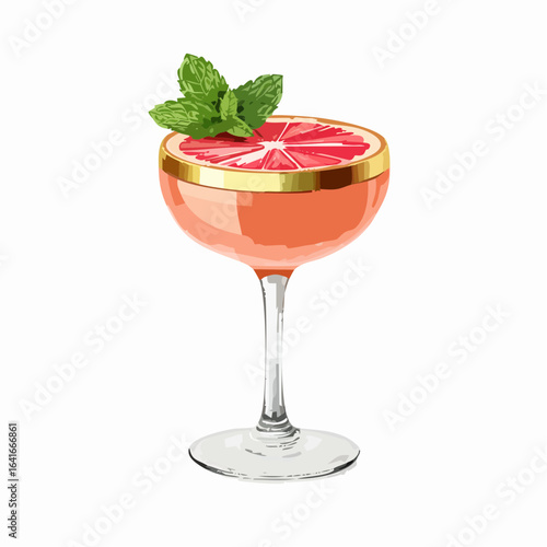Grapefruit daiquiri alcoholic cocktail with white rum, sugar syrup, fruit juice, lime and ice in glass. Gray background, copy space.

4