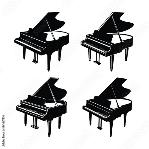 Four Grand Pianos Arranged in a Grid Pattern on a White Background
