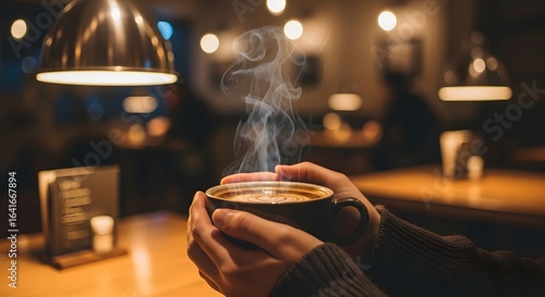 Wallpaper Mural Warm Coffee in Cozy Cafe, Hands Close Up (AI Generated) Torontodigital.ca