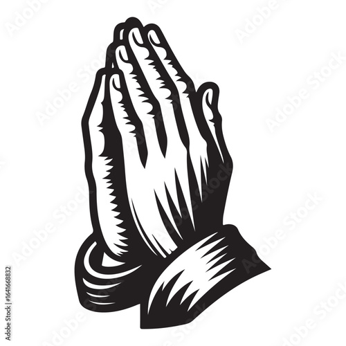 Praying hand with folded arms side view vector illustration.