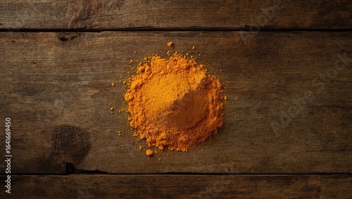 Yellow spice powder on wood...