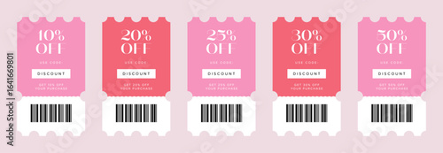 Coupon design template with 10% 20% 25% 30% 50% off. Coupon voucher with store discount promotion. Special offer ticket design element vector illustration for online store social media ad. 