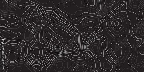Abstract dark topographic contour map background with smooth flowing lines and modern minimal design. Elegant black pattern ideal for wallpapers, presentations, and graphic design projects.