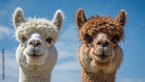 Two alpacas posing against ...