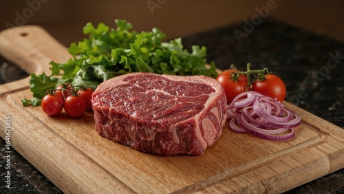 Raw tomahawk steak of beef ...