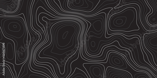 Abstract dark topographic contour map background with smooth flowing lines and modern minimal design. Elegant black pattern ideal for wallpapers, presentations, and graphic design projects.