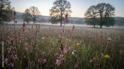 Sunrise scene with pink wil...
