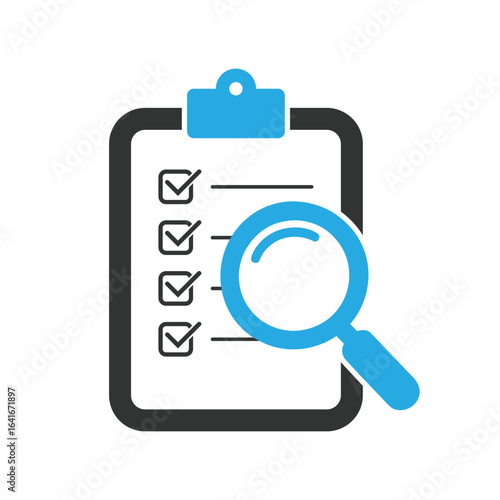 Checklist clipboard with magnifying glass icon representing task review