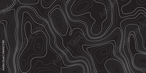 Abstract dark topographic contour map background with smooth flowing lines and modern minimal design. Elegant black pattern ideal for wallpapers, presentations, and graphic design projects.