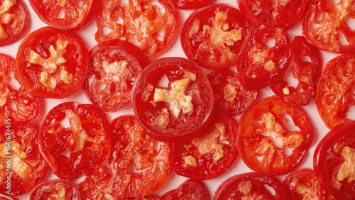 Red spicy peppers cut and a...