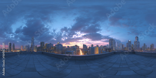 HDRI city at sunset