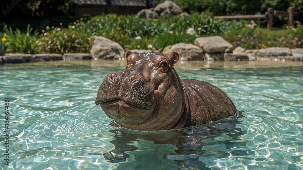 Fototapeta premium Solitary hippo in a protected animal area