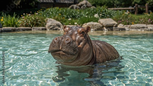 Solitary hippo in a protect...