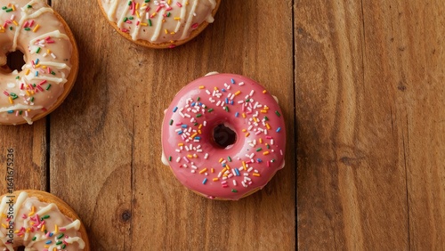 Appetizing pink icing donut...
