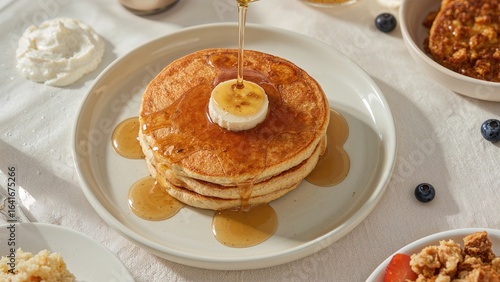 Sweet pancake topped with b...