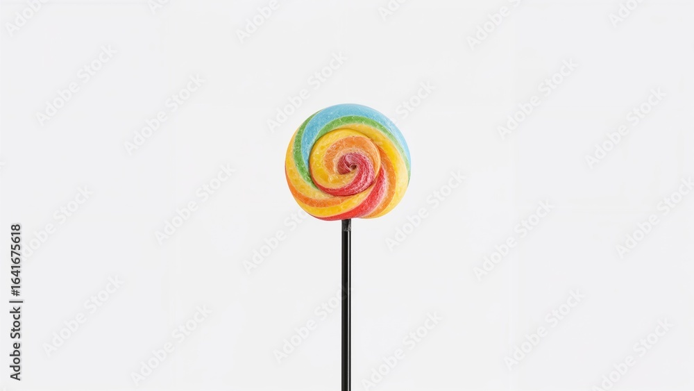 A single rainbow swirl candy on a plain white background A single rainbow swirl candy on a plain white background