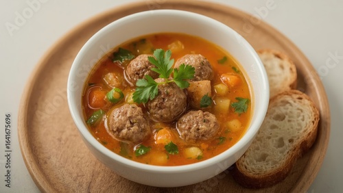 Bowl of savory meatball sou...