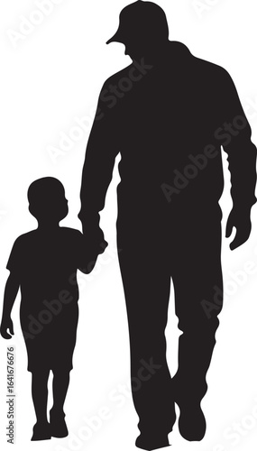 A silhouette of a father and son walking hand-in-hand, a powerful illustration symbolizing paternal guidance, love, and connection.