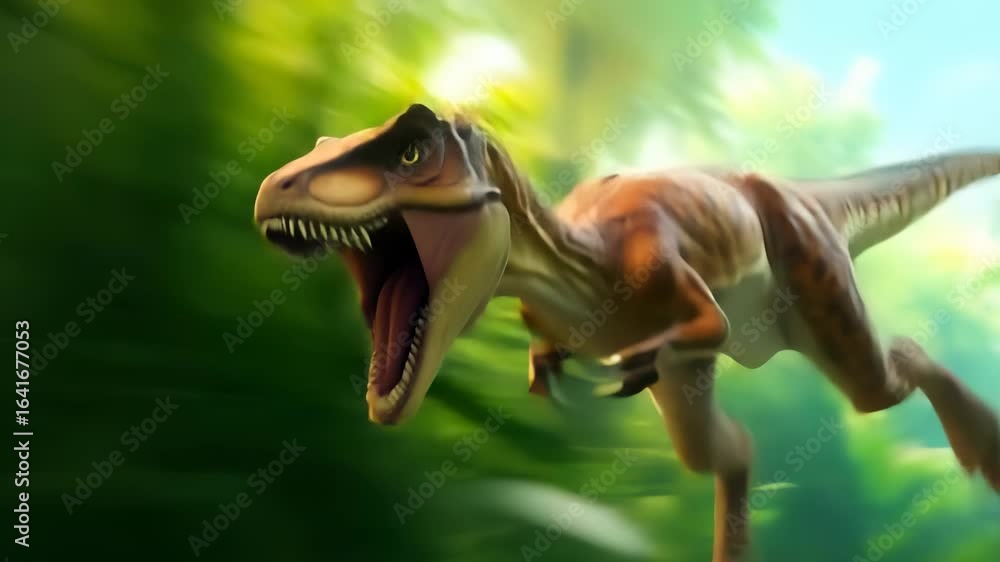 Rex Motion Tyrannosaurus rex dinosaur running through lush green prehistoric ...