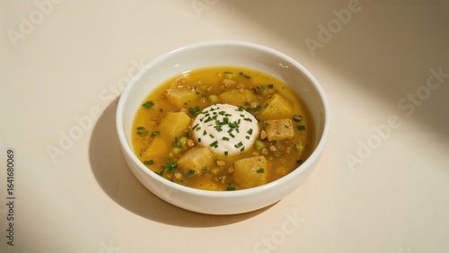 White bowl filled with crea...