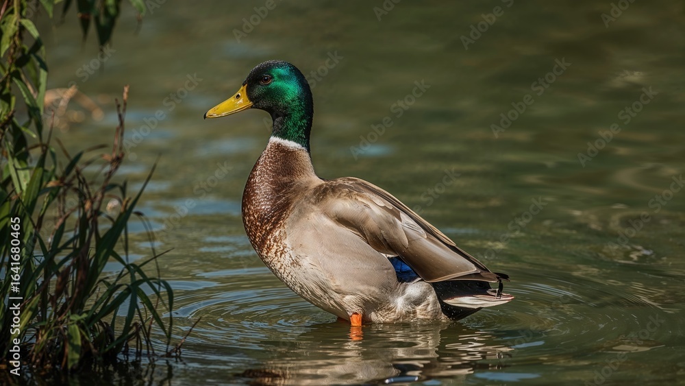 Fototapeta premium Male Mallard Displaying Vibrant Feathers
