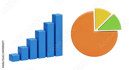 3d icon of bar and pie charts showing business growth, isolated on transparent background