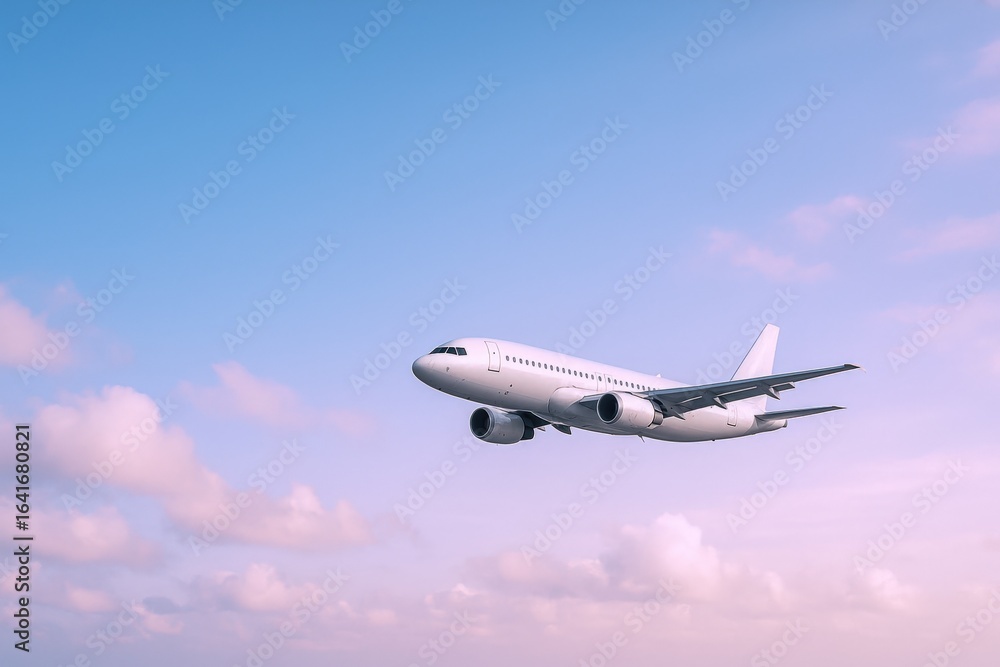 Fototapeta premium Airplane in Flight against Blue Sky: Commercial Aviation and Air Travel Concept