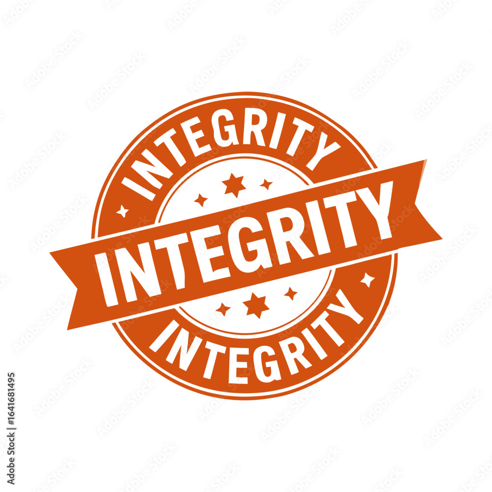 Obraz premium Integrity stamp badge orange circle with stars and ribbon