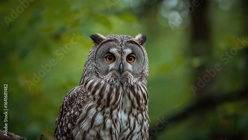 Close-up of a grey owl set ...