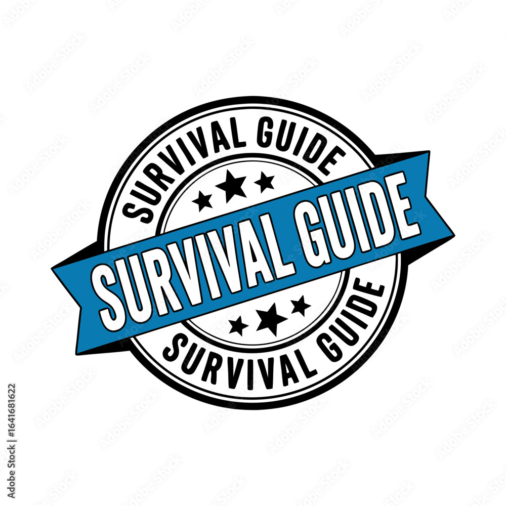 Fototapeta premium Survival guide badge with ribbon and stars vector graphic
