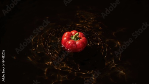 Bright red pepper drifting ...