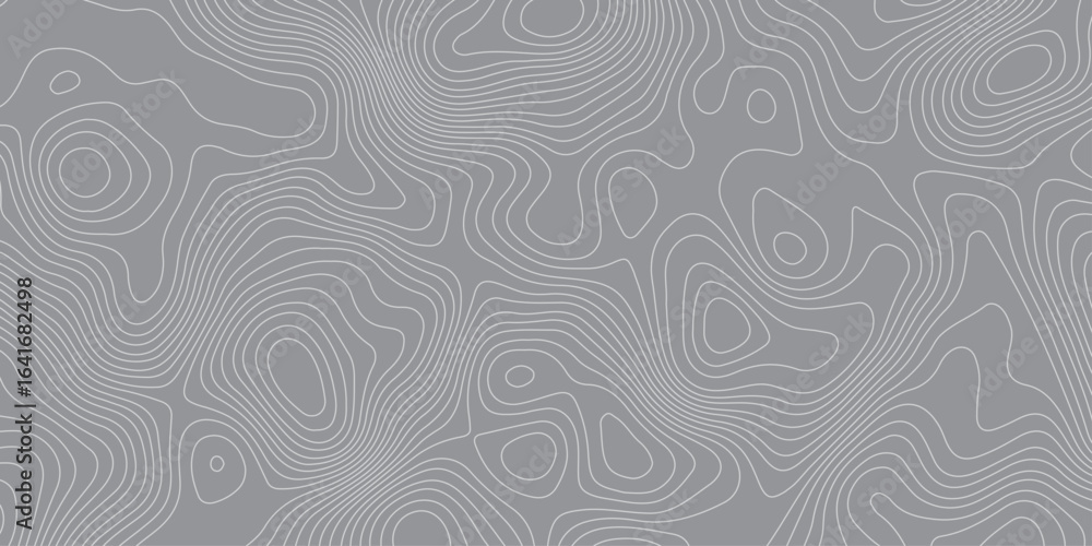 Obraz premium Abstract seamless topographic contour map pattern in gray tones. Modern elevation lines background design, perfect for geography, navigation, hiking, adventure, and creative graphic projects.