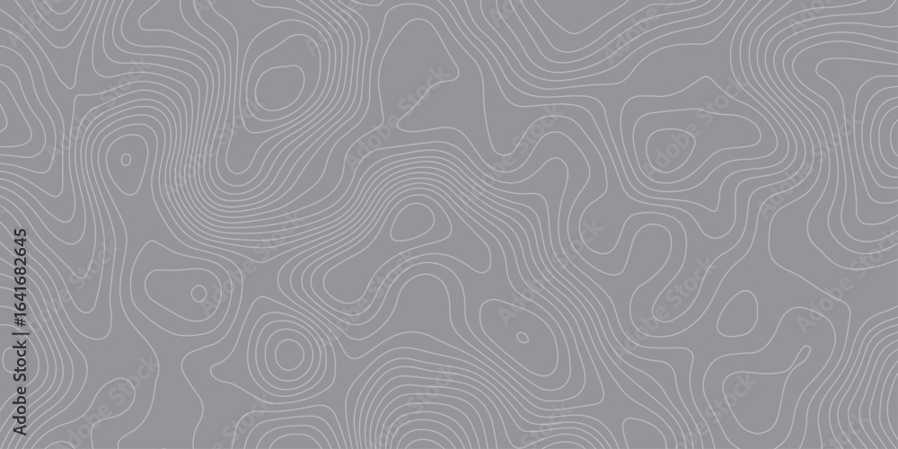 Obraz premium Abstract seamless contour topographic map background with thin line patterns in gray tone. Geometric elevation design, minimal texture, modern cartography style for wallpaper and digital use.